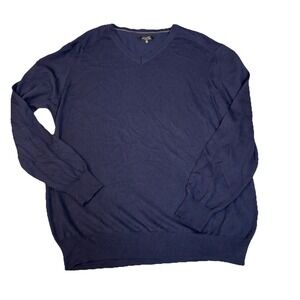 Tahari Extra Fine Italian Merino Wool Lightweight V-Neck‎ Men's Sweater XXL Navy